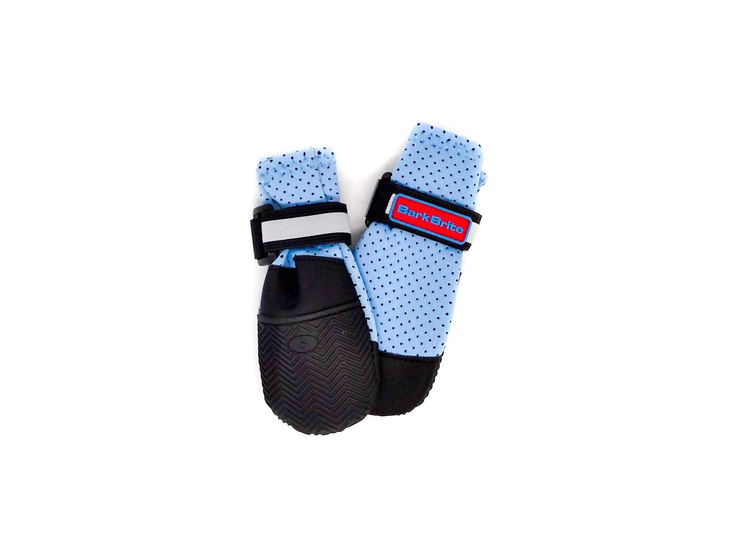 Close-up of Bark Brite neoprene boots on dog’s paws