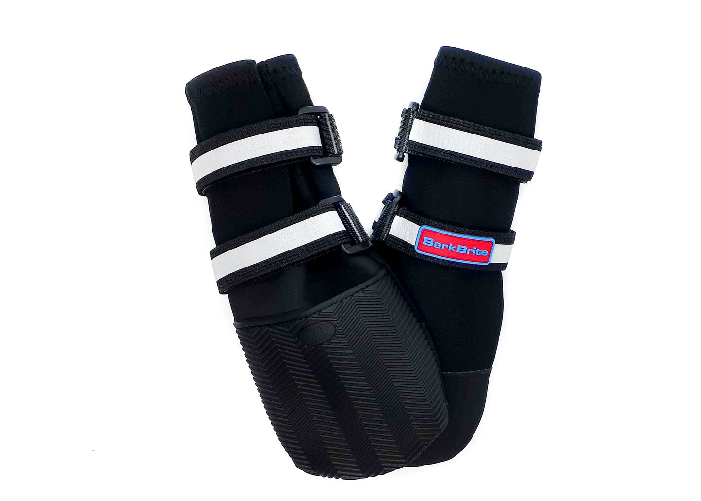 All-weather Bark Brite neoprene dog booties on trail