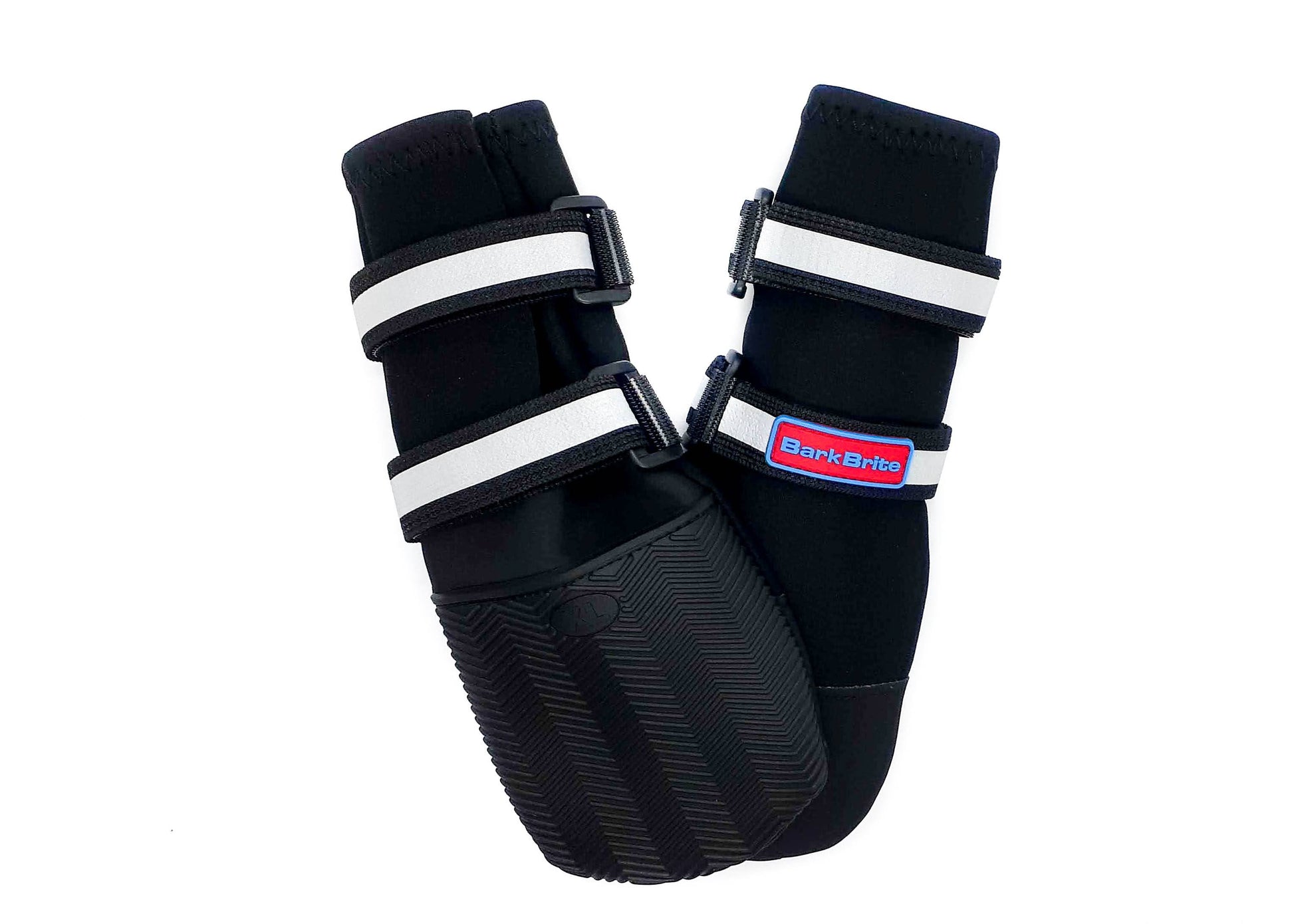 All-weather Bark Brite neoprene dog booties on trail
