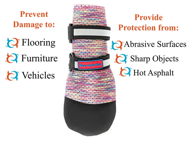 Black Bark Brite booties on paws, outdoor setting
