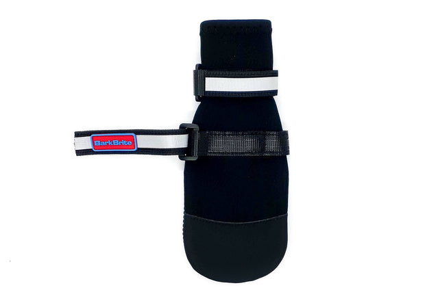 All-weather Bark Brite neoprene dog booties on trail