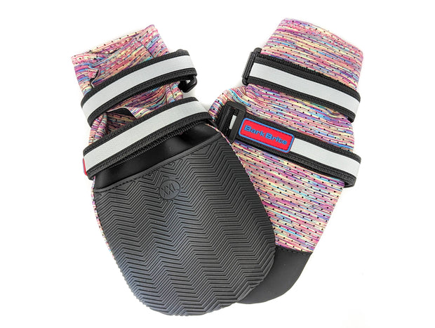 Close-up of Bark Brite neoprene boots on dog’s paws